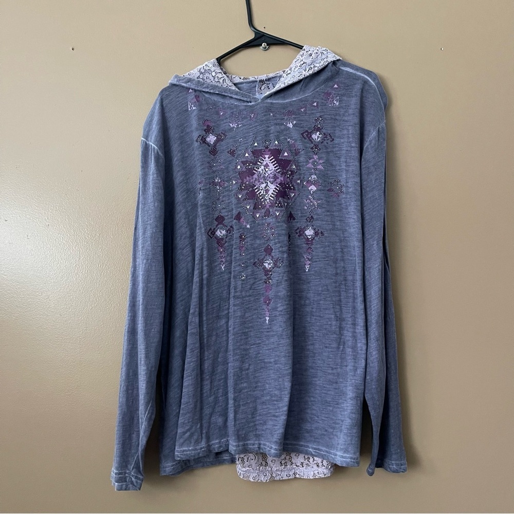 Back in the Saddle western Lace-Trim Tee in purple size 3x